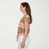 Hearts Of Palm Womens Keyhole Neck Short Sleeve Embellished Blouse