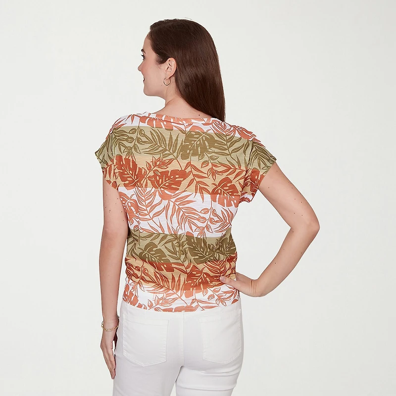 Hearts Of Palm Womens Keyhole Neck Short Sleeve Embellished Blouse
