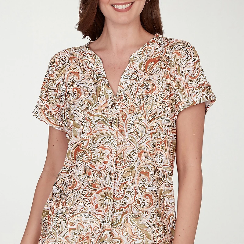 Hearts Of Palm Womens Short Sleeve Regular Fit Henley Shirt
