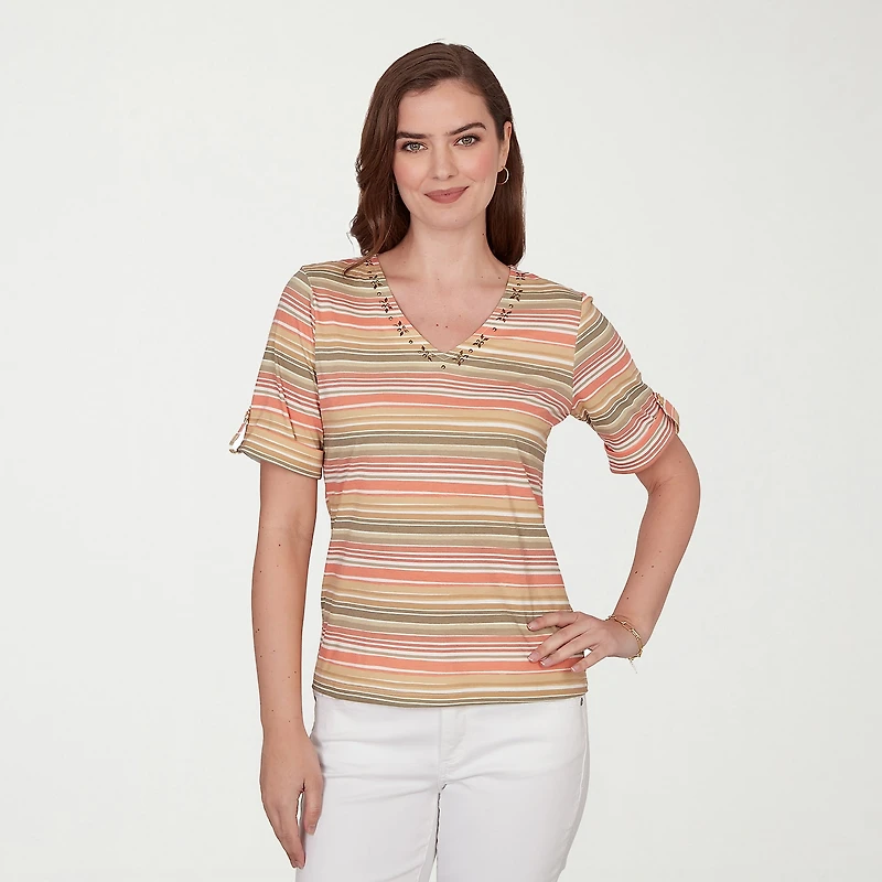 Hearts Of Palm Womens V Neck Short Sleeve T-Shirt