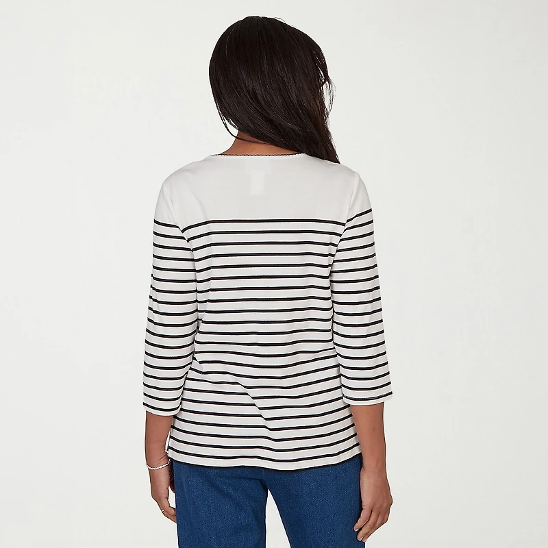Alfred Dunner Womens Crew Neck 3/4 Sleeve T-Shirt