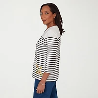 Alfred Dunner Womens Crew Neck 3/4 Sleeve T-Shirt