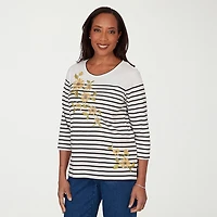 Alfred Dunner Womens Crew Neck 3/4 Sleeve T-Shirt