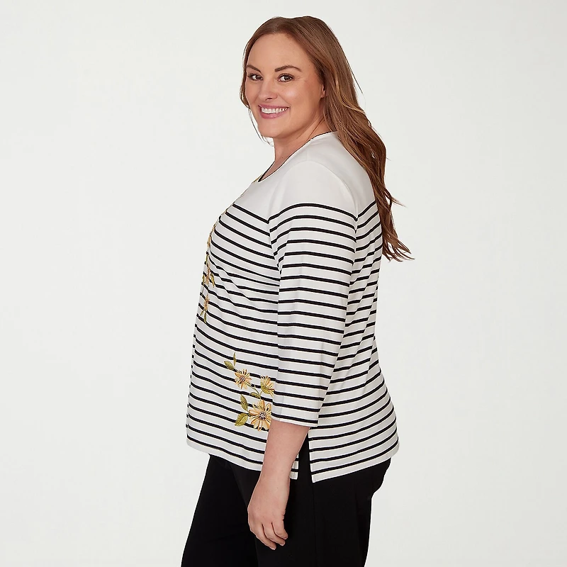 Alfred Dunner Classics Womens Plus Crew Neck 3/4 Sleeve T-Shirt