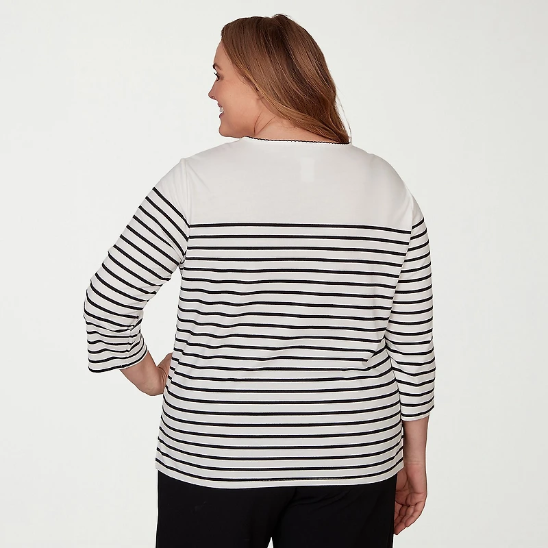 Alfred Dunner Classics Womens Plus Crew Neck 3/4 Sleeve T-Shirt