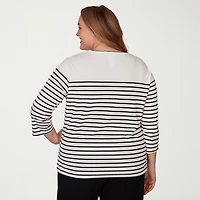 Alfred Dunner Classics Womens Plus Crew Neck 3/4 Sleeve T-Shirt