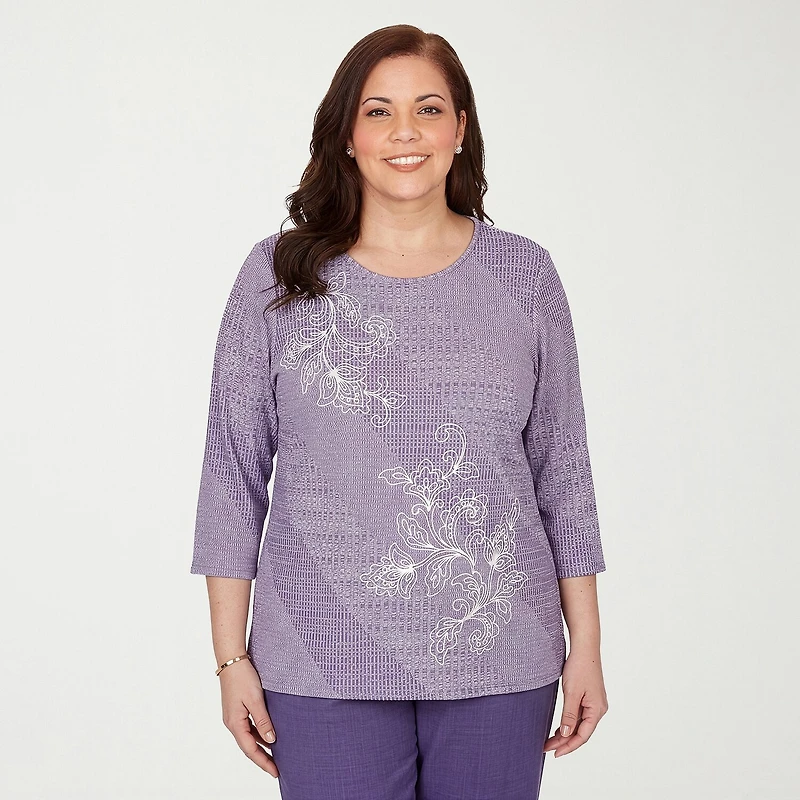 Alfred Dunner Grand Bazaar Womens Plus Crew Neck 3/4 Sleeve T-Shirt