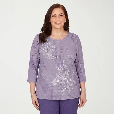 Alfred Dunner Grand Bazaar Womens Plus Crew Neck 3/4 Sleeve T-Shirt