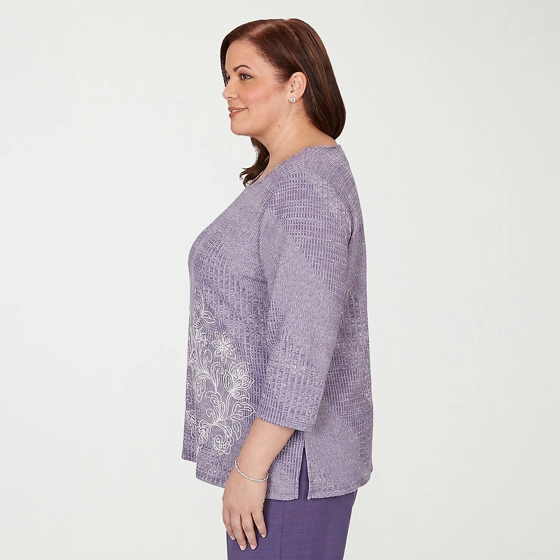 Alfred Dunner Grand Bazaar Womens Plus Crew Neck 3/4 Sleeve T-Shirt