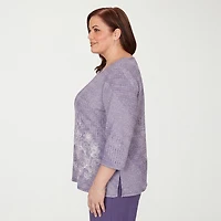 Alfred Dunner Grand Bazaar Womens Plus Crew Neck 3/4 Sleeve T-Shirt