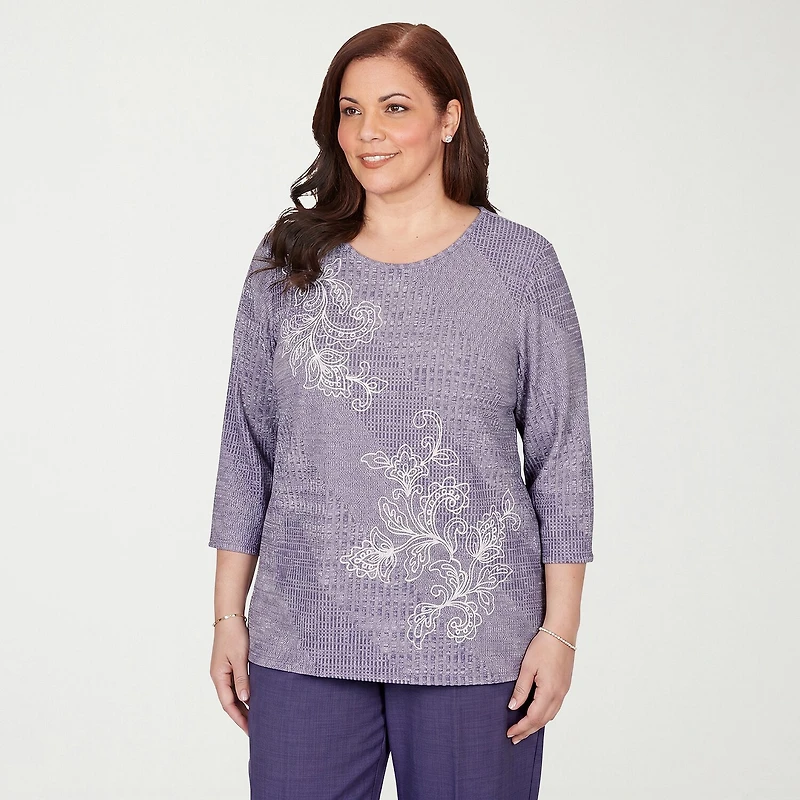 Alfred Dunner Grand Bazaar Womens Plus Crew Neck 3/4 Sleeve T-Shirt