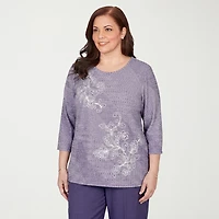 Alfred Dunner Grand Bazaar Womens Plus Crew Neck 3/4 Sleeve T-Shirt