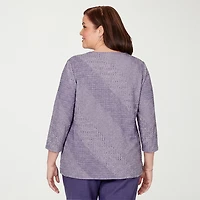 Alfred Dunner Grand Bazaar Womens Plus Crew Neck 3/4 Sleeve T-Shirt