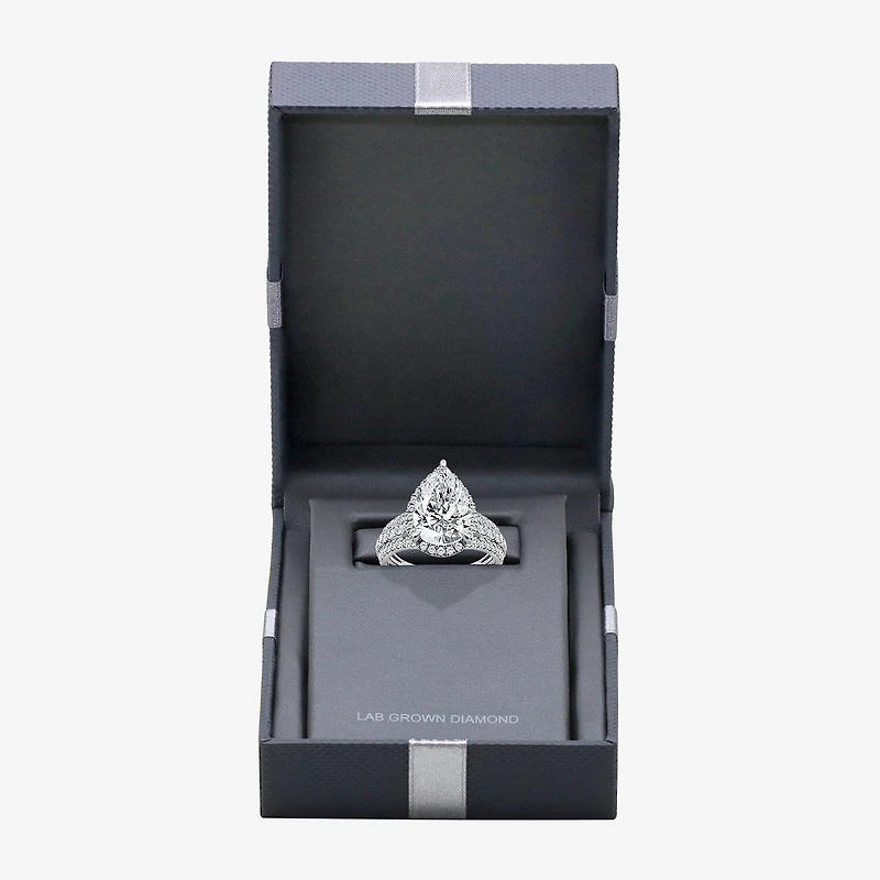 Signature By Modern Bride (I / Si2) Womens 5 CT. T.W. Lab Grown White Diamond 14K Gold Pear Side Stone Halo Engagement Ring