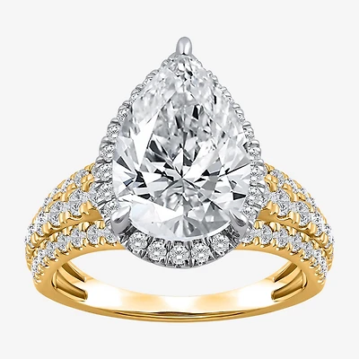 Signature By Modern Bride (I / Si2) Womens 5 CT. T.W. Lab Grown White Diamond 14K Gold Pear Side Stone Halo Engagement Ring