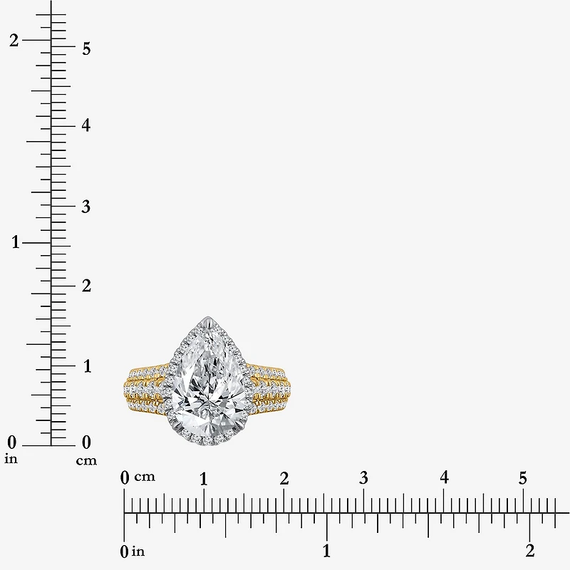Signature By Modern Bride (I / Si2) Womens 5 CT. T.W. Lab Grown White Diamond 14K Gold Pear Side Stone Halo Engagement Ring
