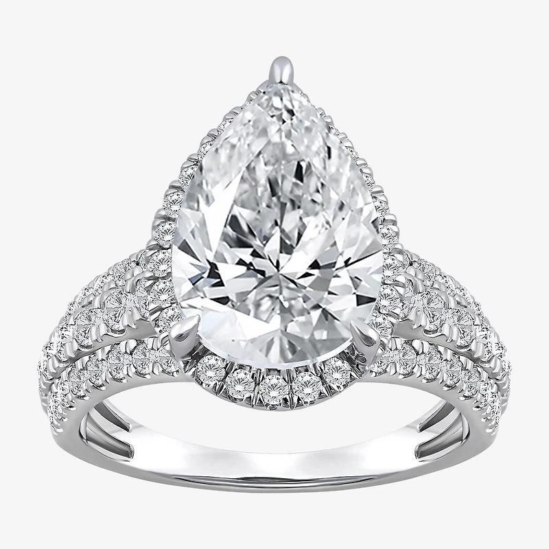 Signature By Modern Bride (I / Si2) Womens 5 CT. T.W. Lab Grown White Diamond 14K Gold Pear Side Stone Halo Engagement Ring