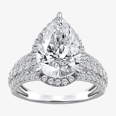 Signature By Modern Bride (I / Si2) Womens 5 CT. T.W. Lab Grown White Diamond 14K Gold Pear Side Stone Halo Engagement Ring