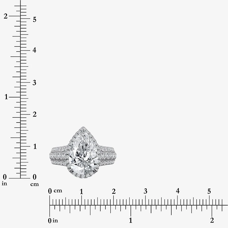 Signature By Modern Bride (I / Si2) Womens 5 CT. T.W. Lab Grown White Diamond 14K Gold Pear Side Stone Halo Engagement Ring