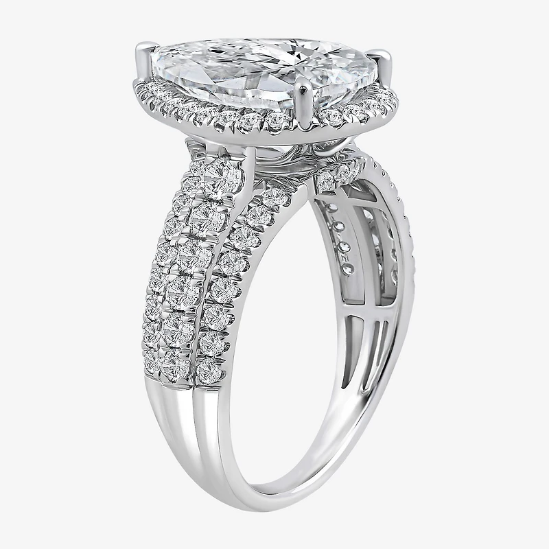 Signature By Modern Bride (I / Si2) Womens 5 CT. T.W. Lab Grown White Diamond 14K Gold Pear Side Stone Halo Engagement Ring