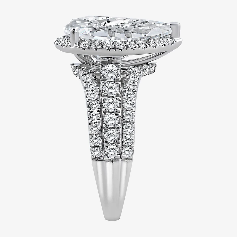 Signature By Modern Bride (I / Si2) Womens 5 CT. T.W. Lab Grown White Diamond 14K Gold Pear Side Stone Halo Engagement Ring