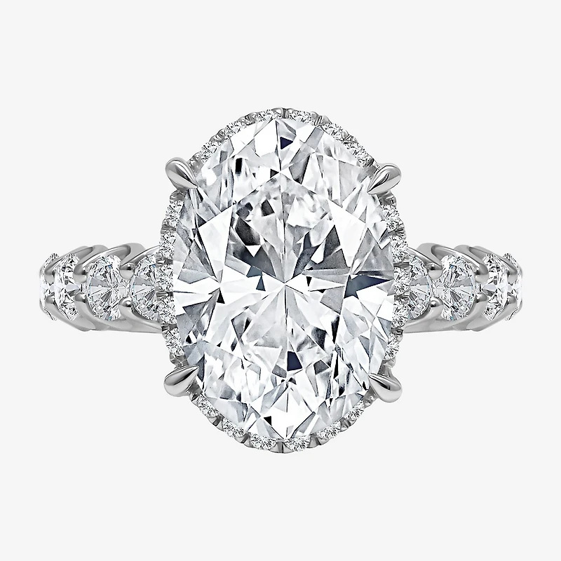 Signature By Modern Bride (I / Si2) Womens 5 CT. T.W. Lab Grown White Diamond 14K Gold Oval Side Stone Halo Engagement Ring