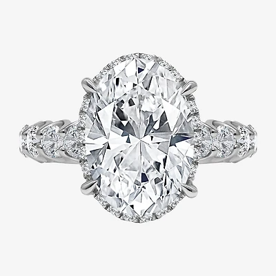 Signature By Modern Bride (I / Si2) Womens 5 CT. T.W. Lab Grown White Diamond 14K Gold Oval Side Stone Halo Engagement Ring