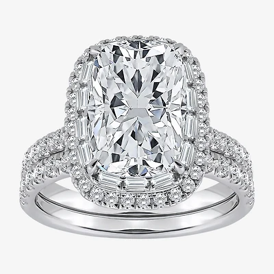 Signature By Modern Bride (I / Si2) Womens 5 CT. T.W. Lab Grown White Diamond 14K Gold Cushion Side Stone Halo Bridal Set