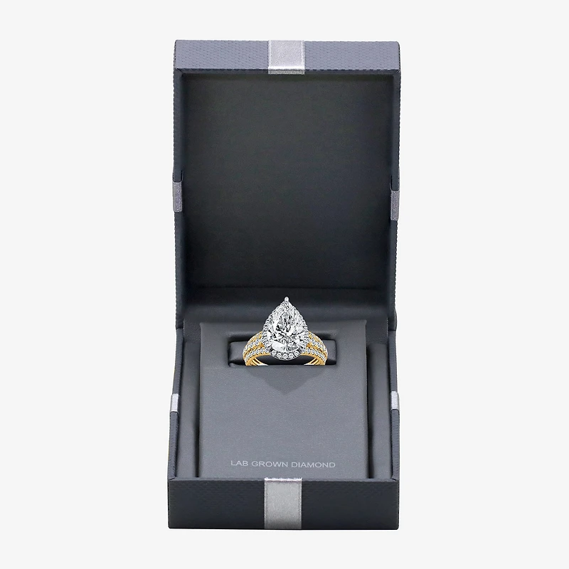 Signature By Modern Bride (I / Si2) Womens 5 CT. T.W. Lab Grown White Diamond 14K Gold Pear Side Stone Halo Engagement Ring