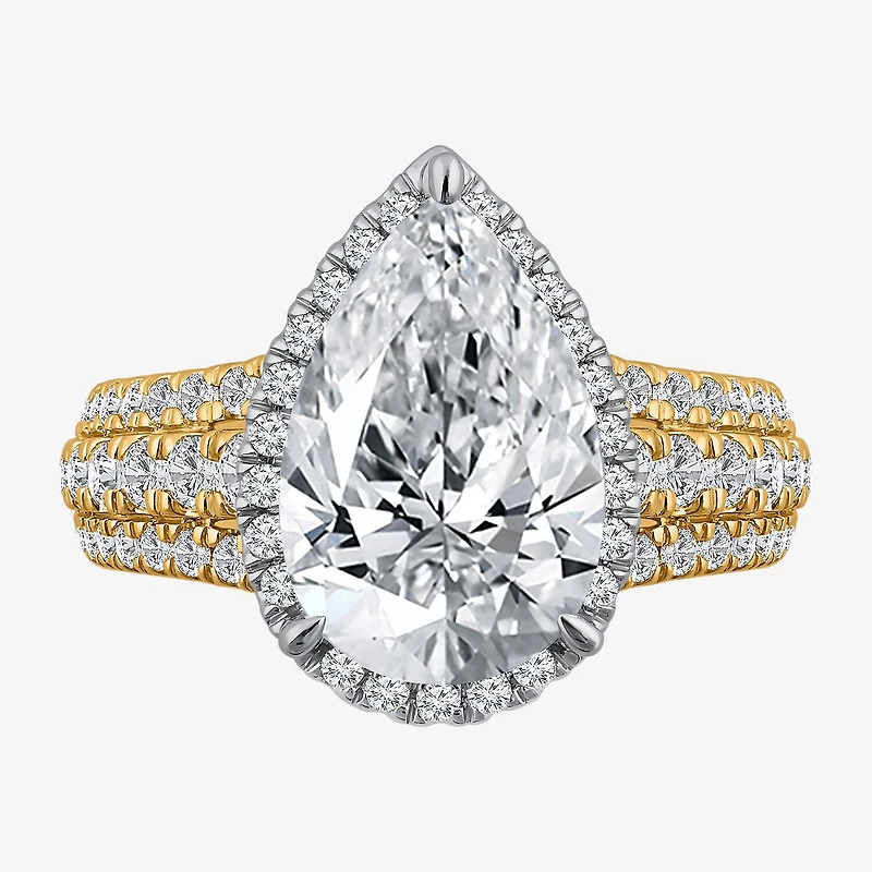 Signature By Modern Bride (I / Si2) Womens 5 CT. T.W. Lab Grown White Diamond 14K Gold Pear Side Stone Halo Engagement Ring