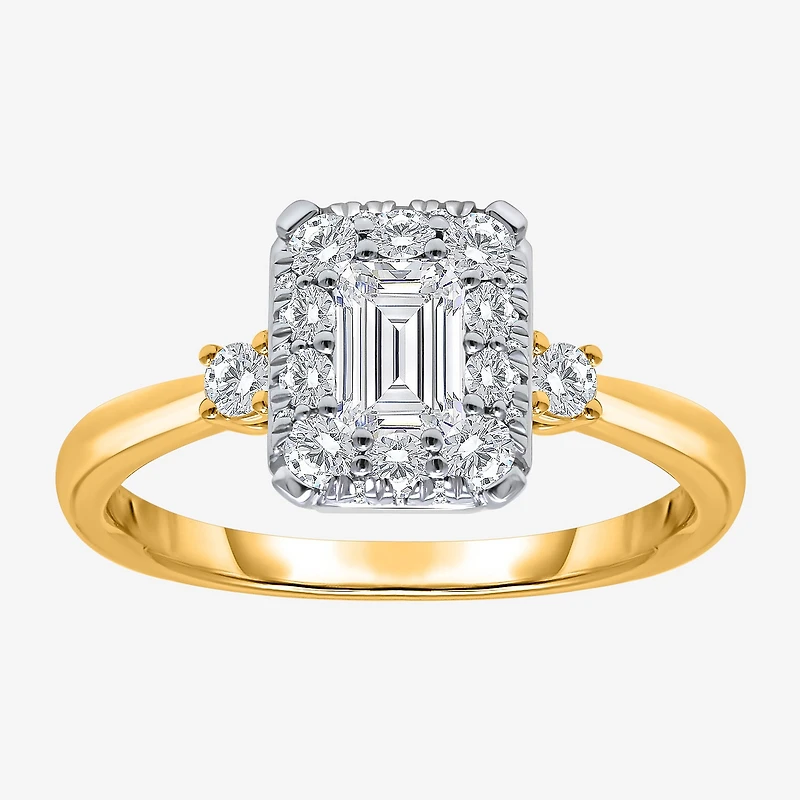 (I / Si2) Womens 1 CT. T.W. Lab Grown White Diamond 14K Gold Over Silver Side Stone Engagement Ring