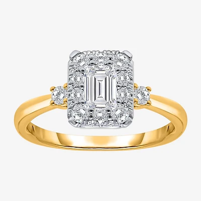 (I / Si2) Womens 1 CT. T.W. Lab Grown White Diamond 14K Gold Over Silver Side Stone Engagement Ring