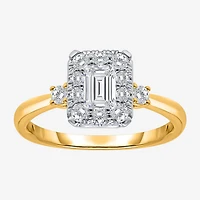 (I / Si2) Womens 1 CT. T.W. Lab Grown White Diamond 14K Gold Over Silver Side Stone Engagement Ring