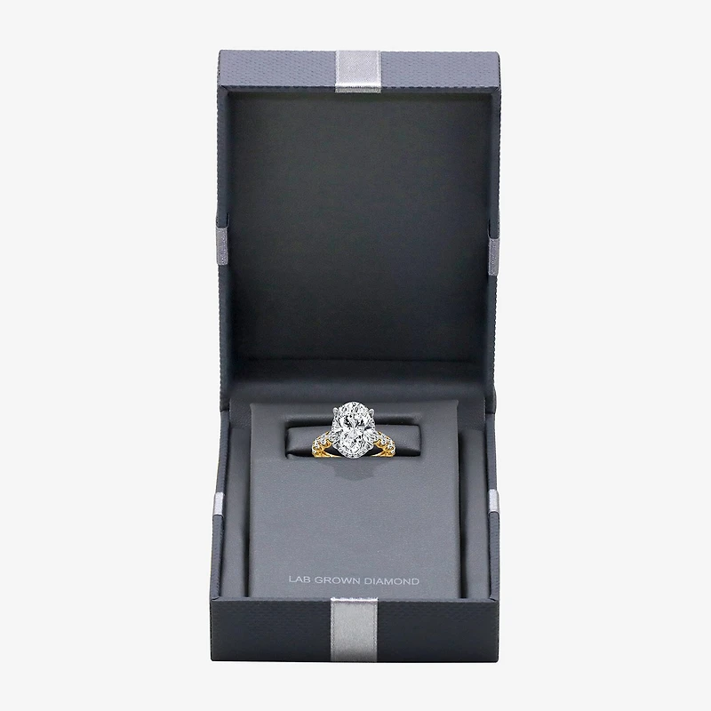 Signature By Modern Bride (I / Si2) Womens 5 CT. T.W. Lab Grown White Diamond 14K Gold Oval Side Stone Halo Engagement Ring