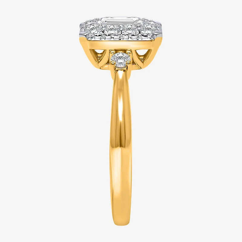 (I / Si2) Womens 1 CT. T.W. Lab Grown White Diamond 14K Gold Over Silver Side Stone Engagement Ring