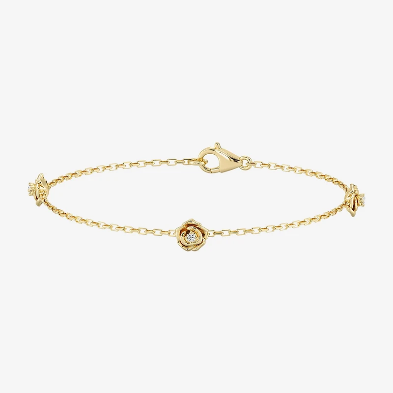 Enchanted Disney Fine Jewelry Belle Womens 14K Gold Over Silver 7 Inch Herringbone Beauty and the Beast Belle Princess Chain Bracelet