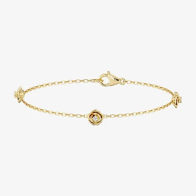 Enchanted Disney Fine Jewelry Belle Womens 14K Gold Over Silver 7 Inch Herringbone Beauty and the Beast Belle Princess Chain Bracelet