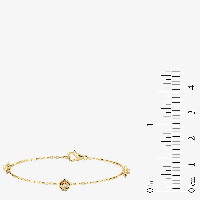 Enchanted Disney Fine Jewelry Belle Womens 14K Gold Over Silver 7 Inch Herringbone Beauty and the Beast Belle Princess Chain Bracelet