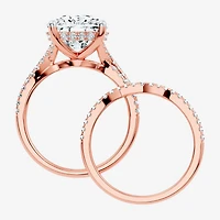 F-G/ Vs2-Si1) Womens 2 1/2 CT. T.W. Lab Grown White Diamond 10K Gold Cushion Side Stone Bridal Set