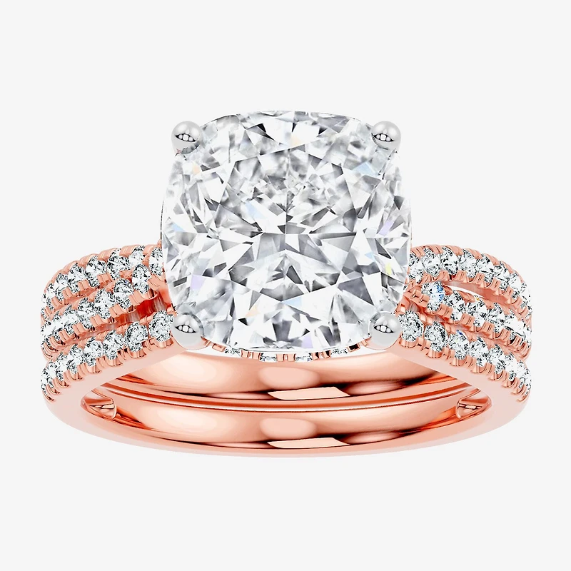 F-G/ Vs2-Si1) Womens 2 1/2 CT. T.W. Lab Grown White Diamond 10K Gold Cushion Side Stone Bridal Set