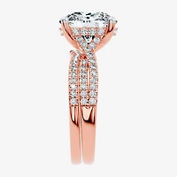 F-G/ Vs2-Si1) Womens 2 1/2 CT. T.W. Lab Grown White Diamond 10K Gold Cushion Side Stone Bridal Set