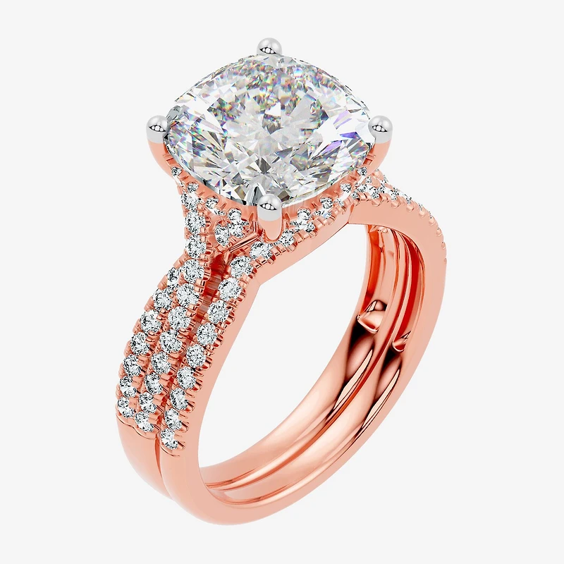 F-G/ Vs2-Si1) Womens 2 1/2 CT. T.W. Lab Grown White Diamond 10K Gold Cushion Side Stone Bridal Set