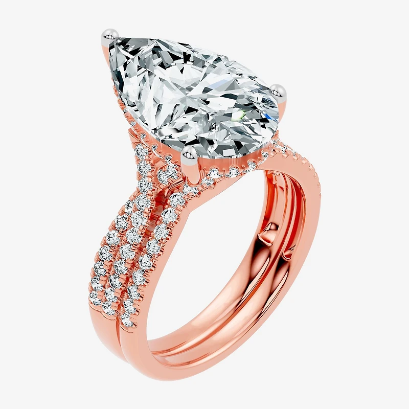 F-G/ Vs2-Si1) Womens 1/2 CT. T.W. Lab Grown White Diamond 10K Gold Pear Side Stone Bridal Set