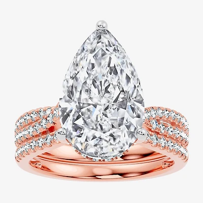 F-G/ Vs2-Si1) Womens 2 1/2 CT. T.W. Lab Grown White Diamond 10K Gold Pear Side Stone Bridal Set