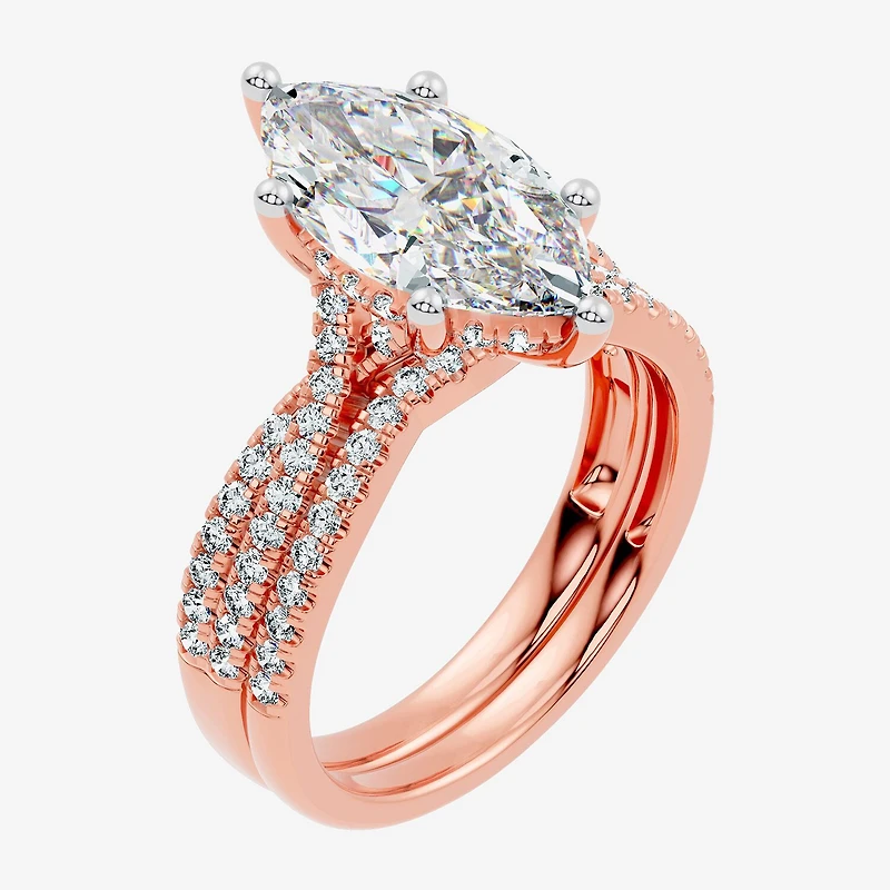 (F-G/ Vs2-Si1) Womens 3 1/2 CT. T.W Lab Grown White Diamond 10K Gold Marquise Side Stone Bridal Set