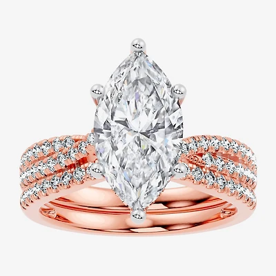 (F-G/ Vs2-Si1) Womens 3 1/2 CT. T.W Lab Grown White Diamond 10K Gold Marquise Side Stone Bridal Set