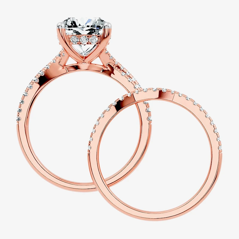 (F-G/ Vs2-Si1) Womens 3 1/2 CT. T.W Lab Grown White Diamond 10K Gold Cushion Side Stone Bridal Set