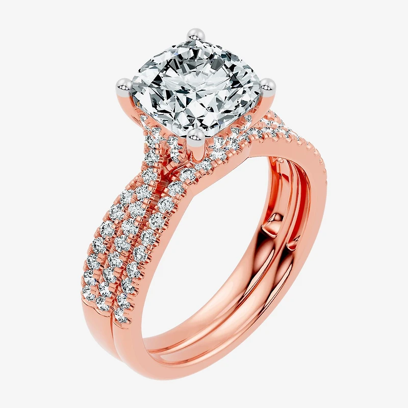 (F-G/ Vs2-Si1) Womens 3 1/2 CT. T.W Lab Grown White Diamond 10K Gold Cushion Side Stone Bridal Set
