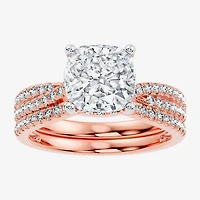 (F-G/ Vs2-Si1) Womens 3 1/2 CT. T.W Lab Grown White Diamond 10K Gold Cushion Side Stone Bridal Set