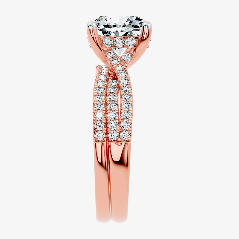 (F-G/ Vs2-Si1) Womens 3 1/2 CT. T.W Lab Grown White Diamond 10K Gold Cushion Side Stone Bridal Set